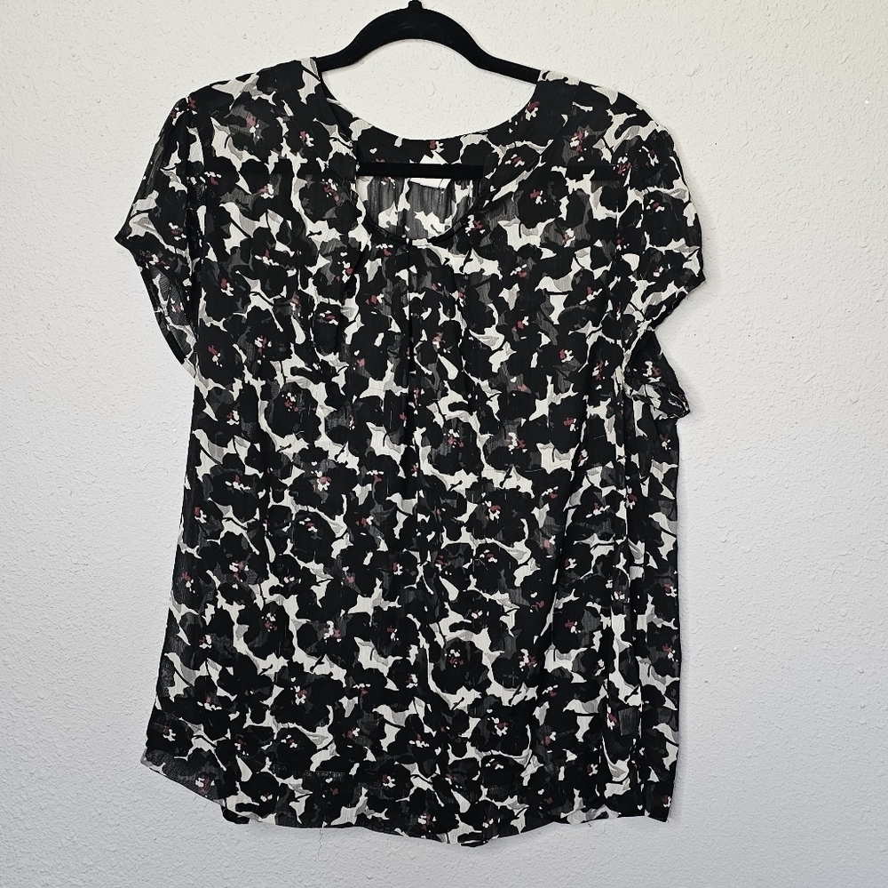 Merona Sheer Top Womens Plus 20 22 W Black‎ White Red Short Sleeve Fall Layering